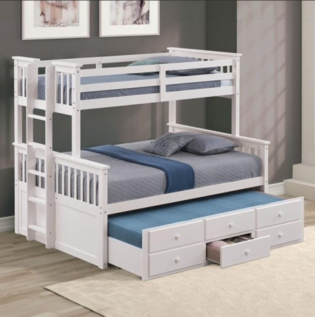 UNIVERSITY Twin/Full Bunk Bed     |     FM-BK458F-WH-BED Color White
