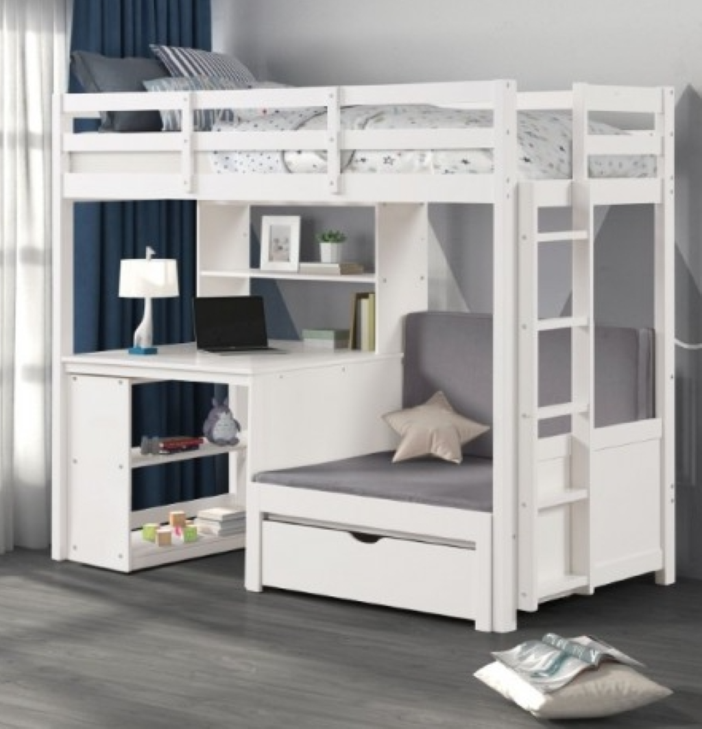 MATEO Twin/Twin Loft Bunk Bed     |     FM-BK200WH-BED+BC   Color White